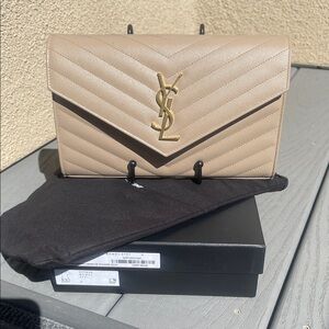 Yves Saint Laurent Beige Quilted Leather Clutch